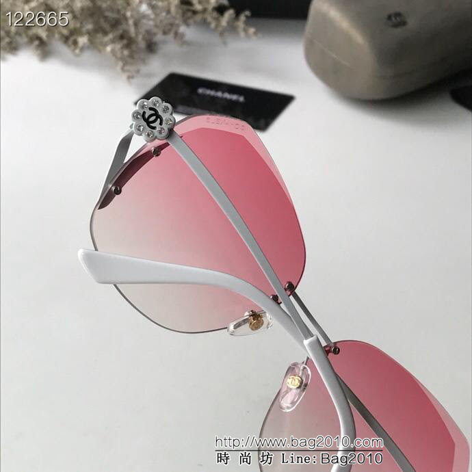 CHANEL香奈兒 2019新款 鏡腿山茶花雙C圖案 無框水晶切邊 女款太陽鏡  lly1228